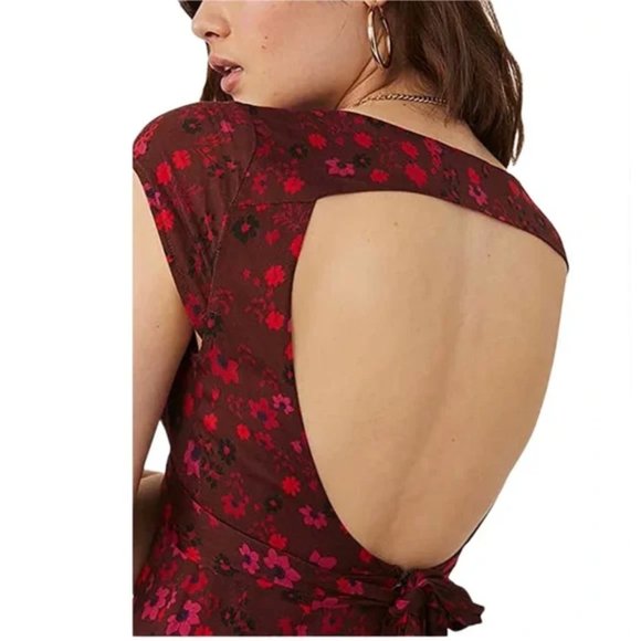 NWT Free People It Takes Two Mini Dress Ivory Floral Sleeveless Wrap Plum Combo - Picture 3 of 10